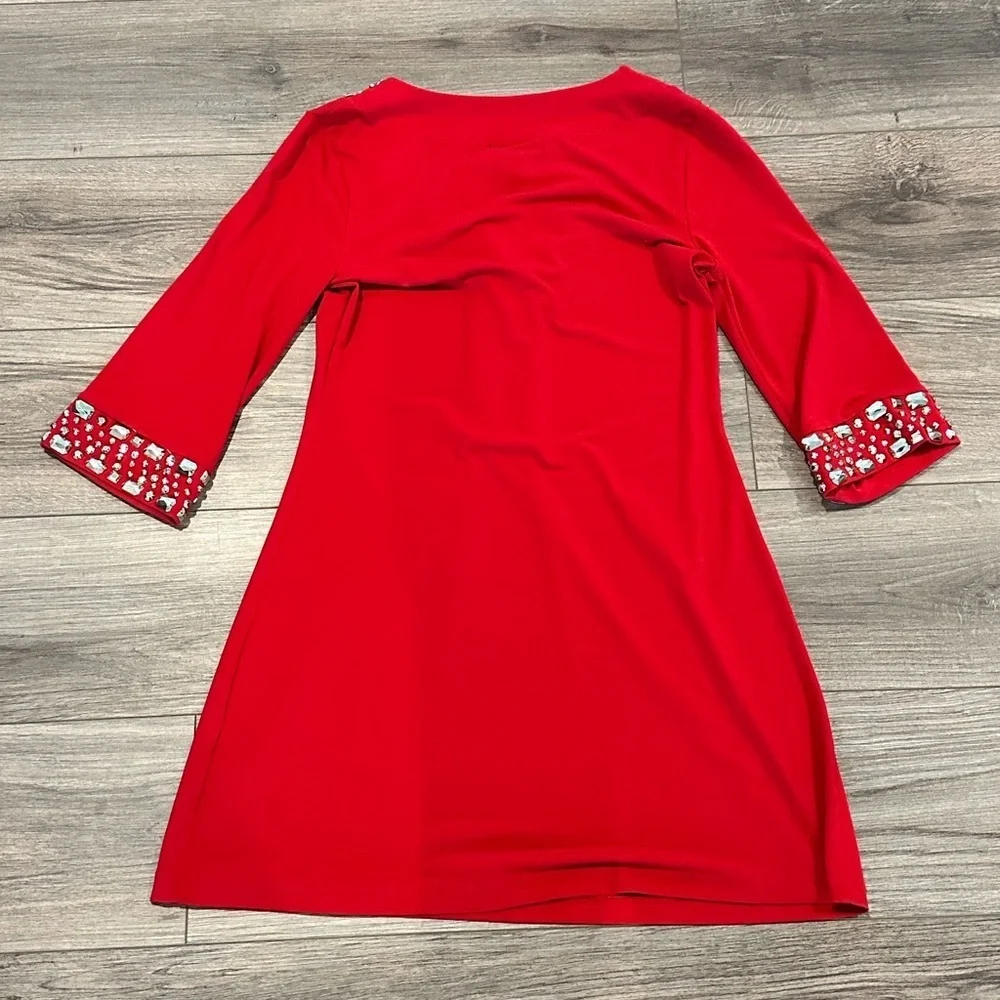 NWOT INC Red Beaded 3/4 Sleeve Tunic Small - Picture 6 of 6